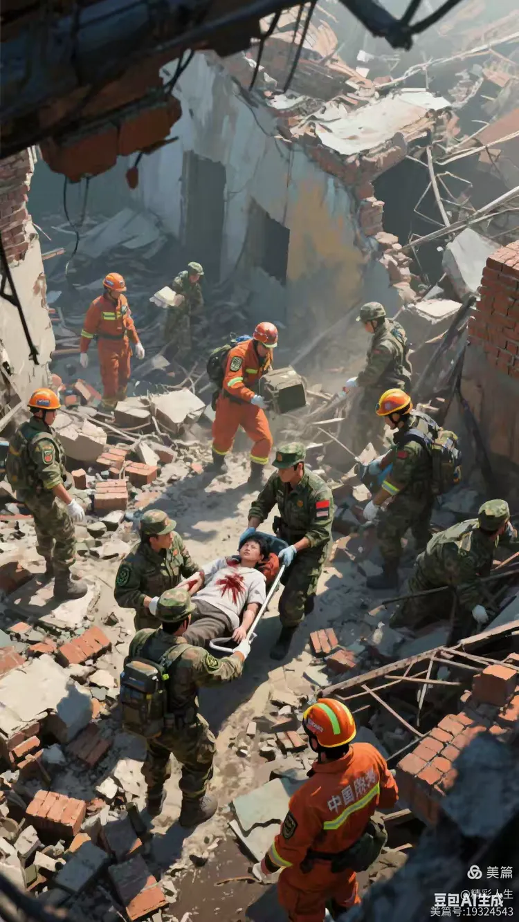 部队救援感人场景ai绘画